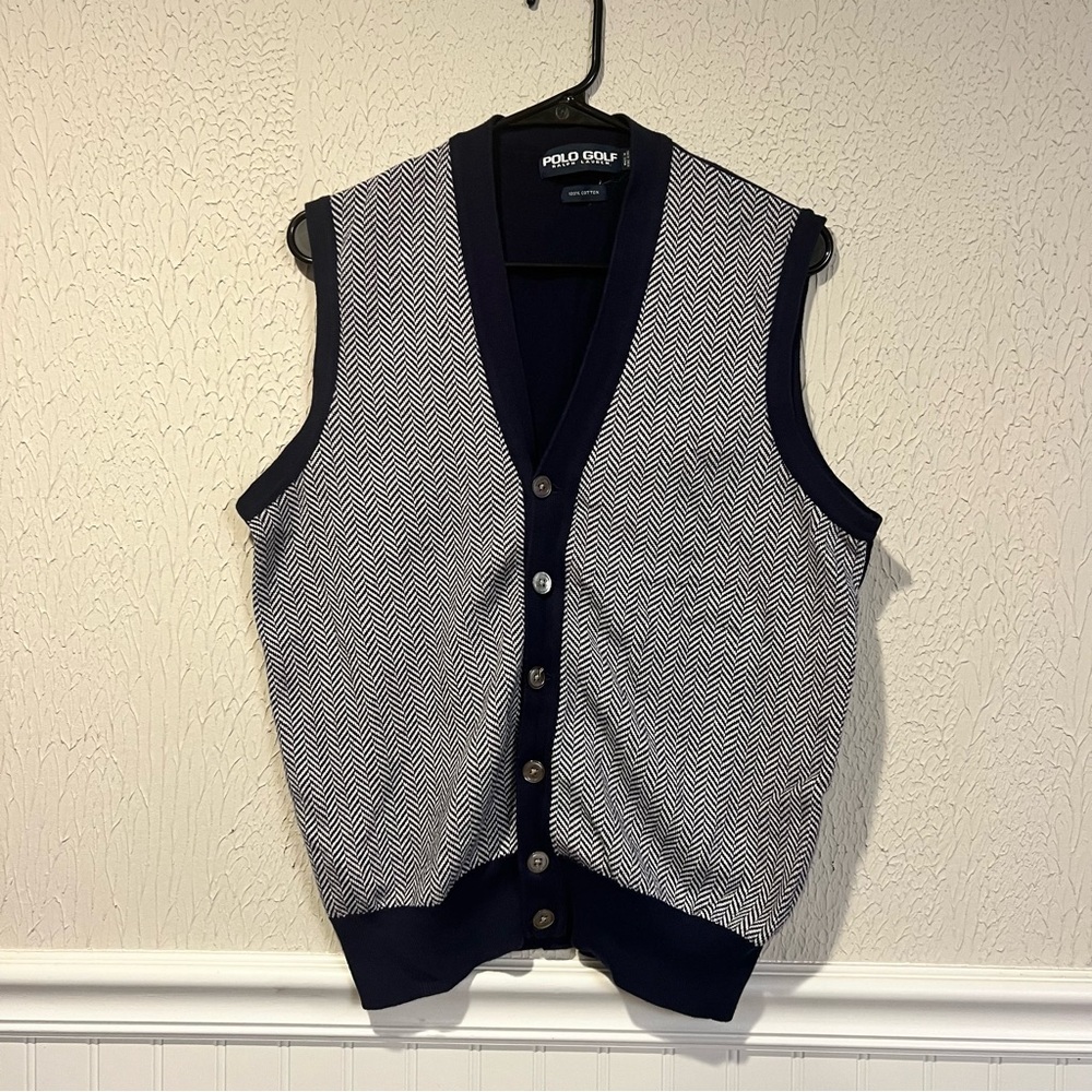 Polo Golf Ralph Lauren Navy White Chevron Sweater Vest size medium